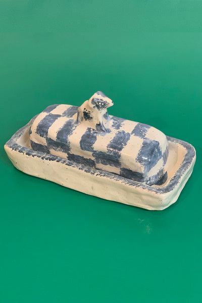 blue & white butter dish