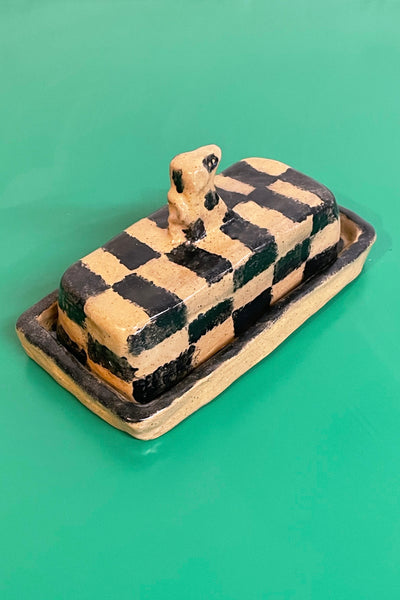 brown speckle butter dish